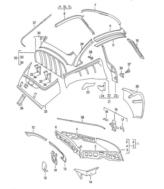 Diagram 801-025 Porsche 356 (1950-1965) Body