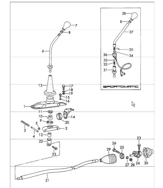 Diagram 701-00 Porsche 911 和 912（1965-1989） 手柄系统、踏板组 