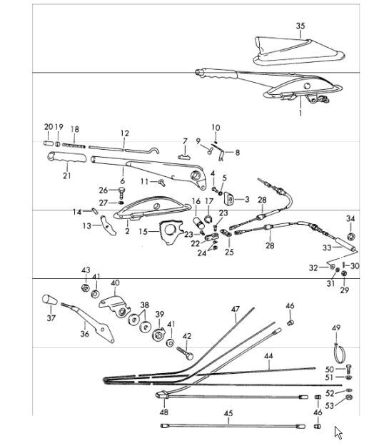 Diagram 701-05 Porsche 911/912 (1965-1989) Sistema a leva manuale, gruppo pedali 