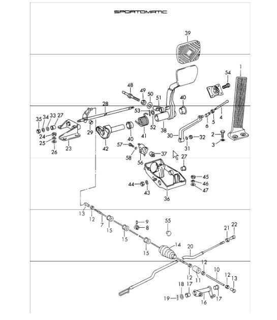 Diagram 702-15 Porsche 911/912 (1965-1989) Hendelsysteem, pedaalcluster 