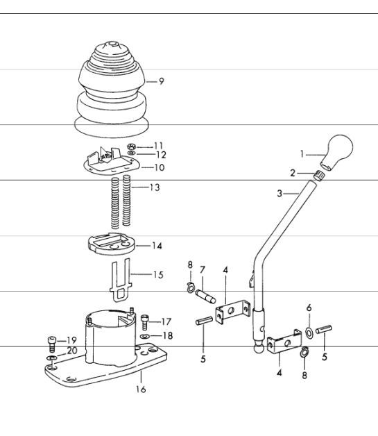 Diagram 701-05 Porsche 911/912 (1965-1989) Sistema de palanca manual, conjunto de pedales 