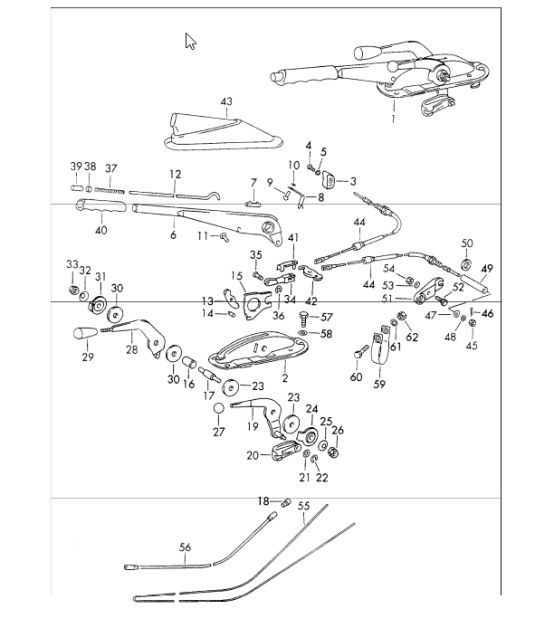 Diagram 701-20 Porsche 911/912 (1965-1989) Sistema a leva manuale, gruppo pedali 