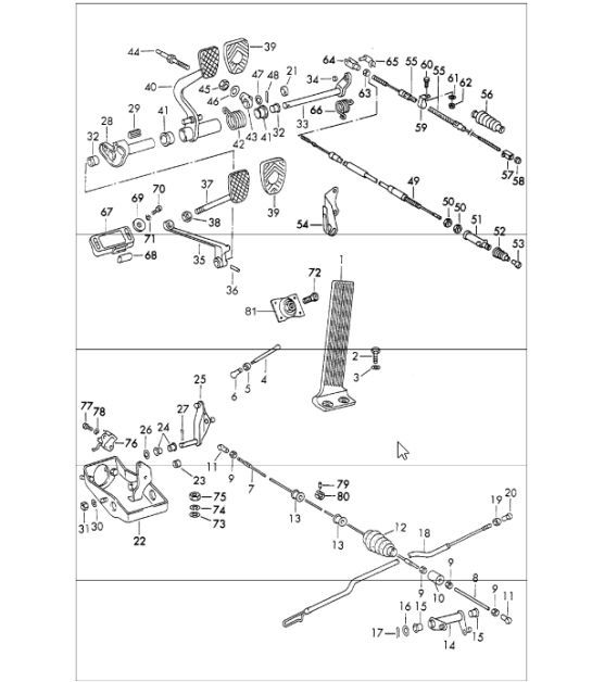 Diagram 702-00 Porsche 911/912 (1965-1989) Sistema a leva manuale, gruppo pedali 