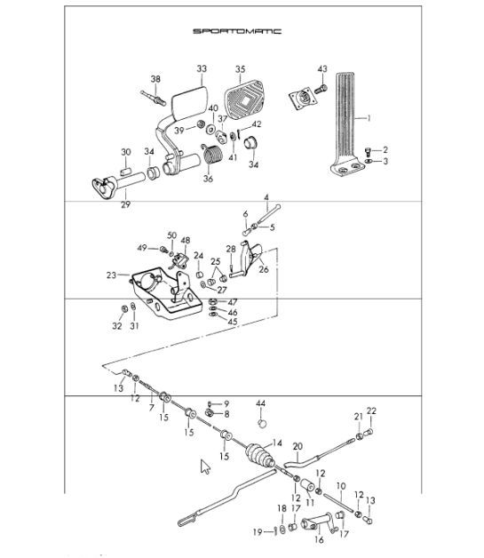 Diagram 702-10 Porsche 911/912 (1965-1989) Hendelsysteem, pedaalcluster 