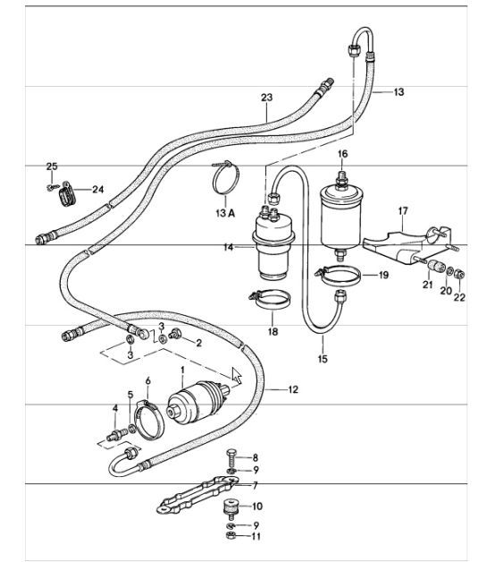 Diagram 201-10 Porsche 911/912 (1965-1989) Kraftstoffsystem, Abgassystem