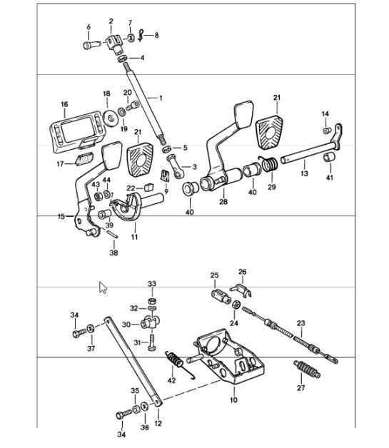 Diagram 702-05 Porsche 911/912 (1965-1989) Système de levier manuel, groupe de pédales 