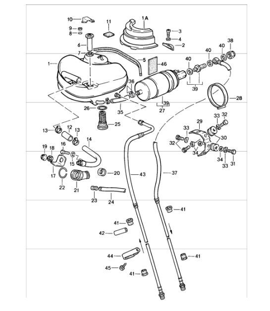 Diagram 201-00 Porsche 911/912 (1965-1989) Brandstofsysteem, uitlaatsysteem