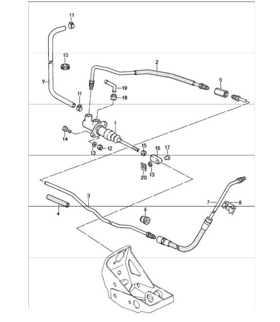 Diagram 702-08 Porsche 911/912 (1965-1989) Handhebelsystem, Pedalgruppe 