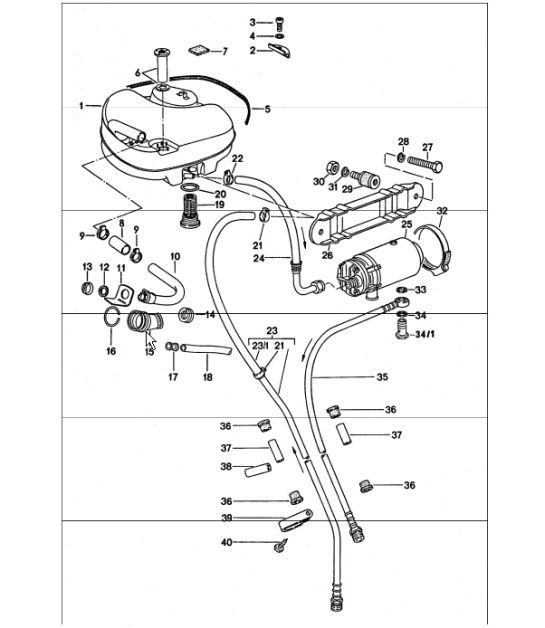 Diagram 201-00 Porsche 911/912 (1965-1989) Brandstofsysteem, uitlaatsysteem