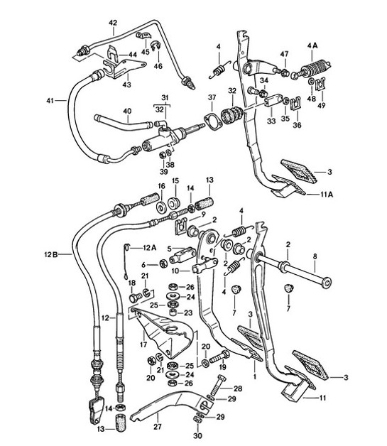 Diagram 702-000 Porsche 924 (1977-1988) Sistema a leva manuale, gruppo pedali 