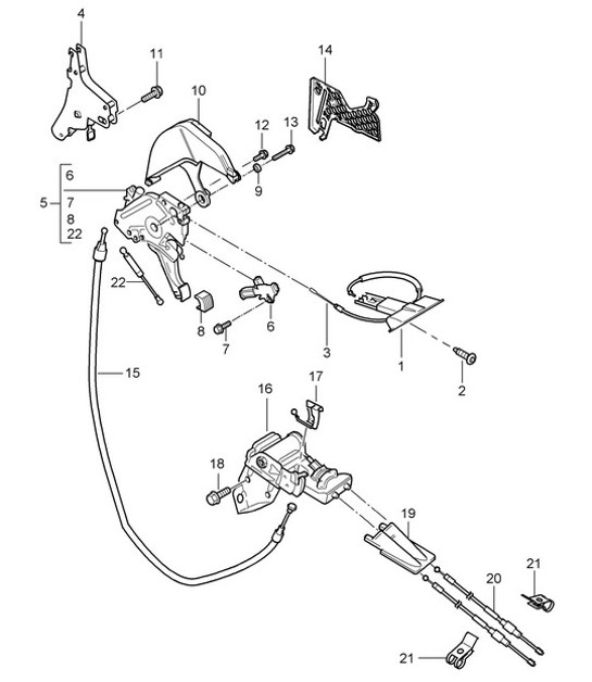 Diagram 701-005 Porsche Cayenne MK2 (957) 2007-2010 Sistema a leva manuale, gruppo pedali 