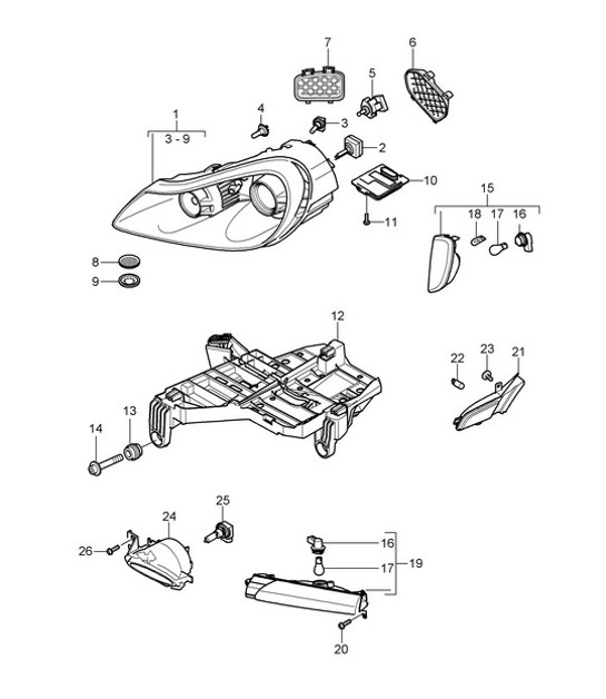 Diagram 905-001 Porsche Cayenne 9PA1 (957) 2007-2010 Electrical equipment