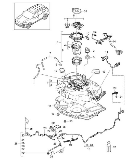 Diagram 202-029 Porsche Cayenne 92A (958) 2010-2017 Fuel System, Exhaust System