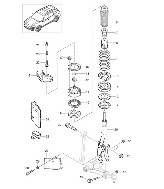 Diagram 402-000 Porsche Cayenne MK3 (958) 2010-2017 Essieu avant, Direction 