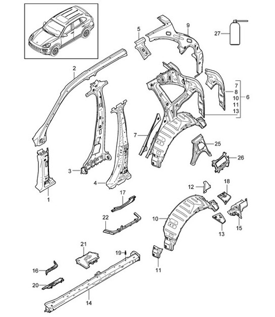 Diagram 801-050 Porsche Cayenne 92A (958) 2010-2017 Body