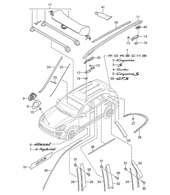 Diagram 810-002 Porsche Cayenne MK3 (958) 2010-2017 Carrosserie