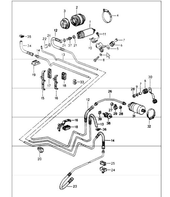 Diagram 201-05 Porsche 964 (911) (1989-1994) Fuel System, Exhaust System