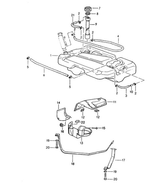 Diagram 201-000 Porsche 968 (1992-1995) Brandstofsysteem, uitlaatsysteem