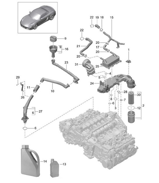 Diagram 104-005 Porsche Boxster 986/987/981 (1997-2016) Motor