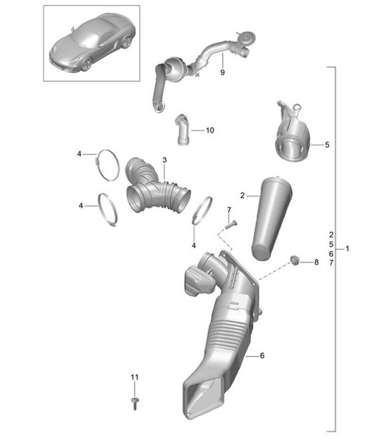 Diagram 105-020 Porsche Boxster 986/987/981 (1997-2016) Engine