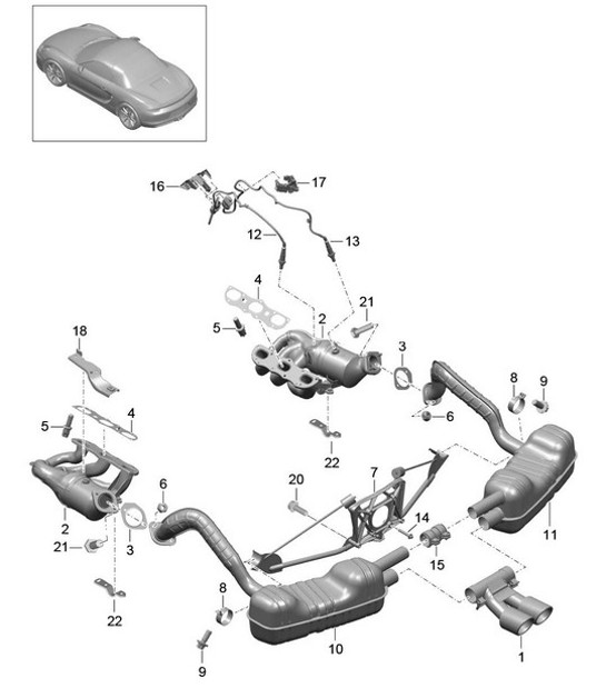 Diagram 202-000 Porsche Boxster 986/987/981 (1997-2016) Fuel System, Exhaust System