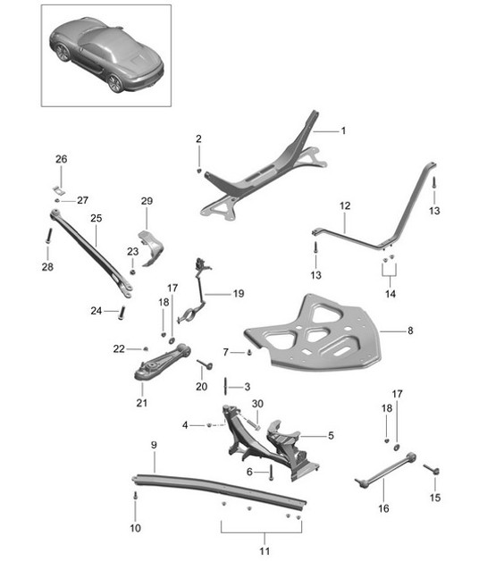 Diagram 501-001 Porsche Boxster 986/987/981 (1997-2016) Essieu arrière