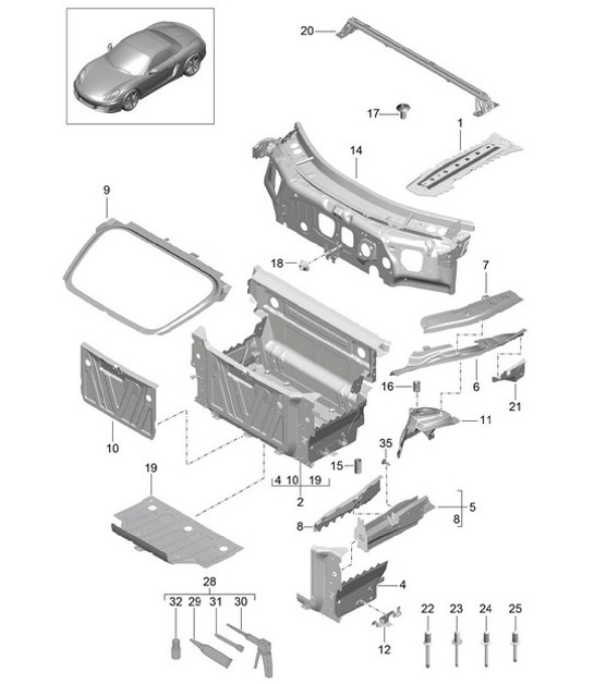 Diagram 801-010 Porsche Boxster 986/987/981 (1997-2016) Body