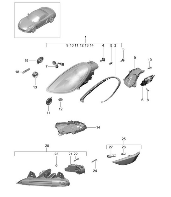 Diagram 905-001 Porsche Boxster 986/987/981 (1997-2016) Elektrische apparatuur