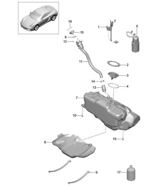 Diagram 201-000 Porsche Cayman 987C/981C (2005-2016) Fuel System, Exhaust System