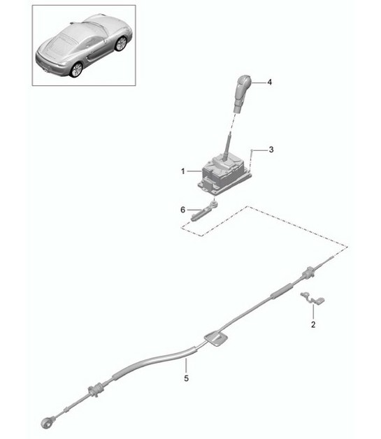 Diagram 701-001 Porsche Cayman 987C/981C (2005-2016) Hand Lever System, Pedal Cluster 