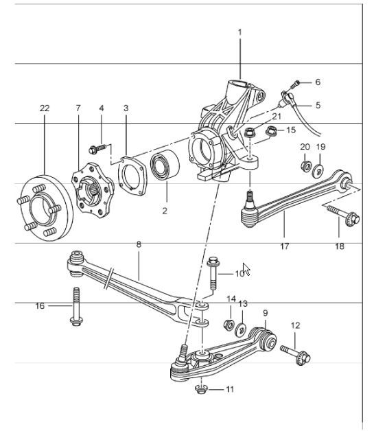 Diagram 501-00 Porsche Boxster 986/987/981 (1997-2016) Essieu arrière