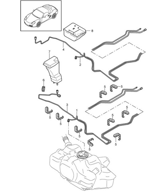 Diagram 201-005 Porsche Boxster 986/987/981 (1997-2016) Fuel System, Exhaust System