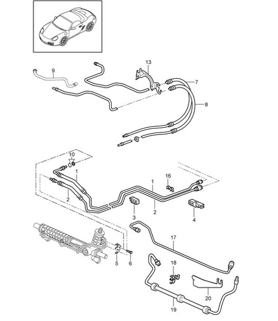 Diagram 403-001 Porsche Boxster 986/987/981（1997 年 - 2016 年） 前轴、转向 