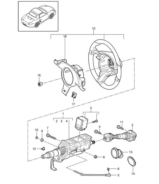 Diagram 403-004 Porsche Boxster 986/987/981 (1997-2016) Eje delantero, dirección 