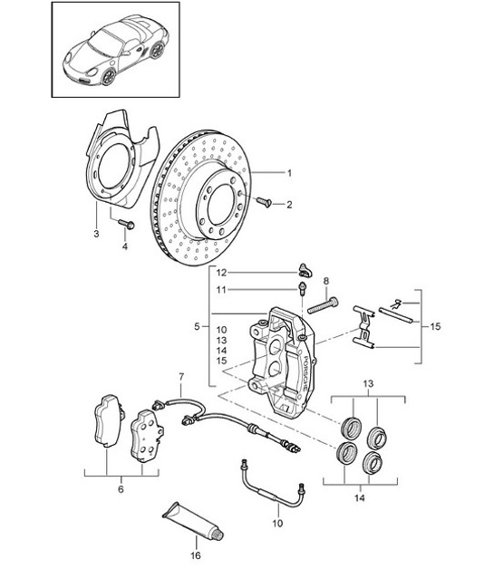 Diagram 602-000 Porsche Boxster 986/987/981 (1997-2016) Wielen, Remmen