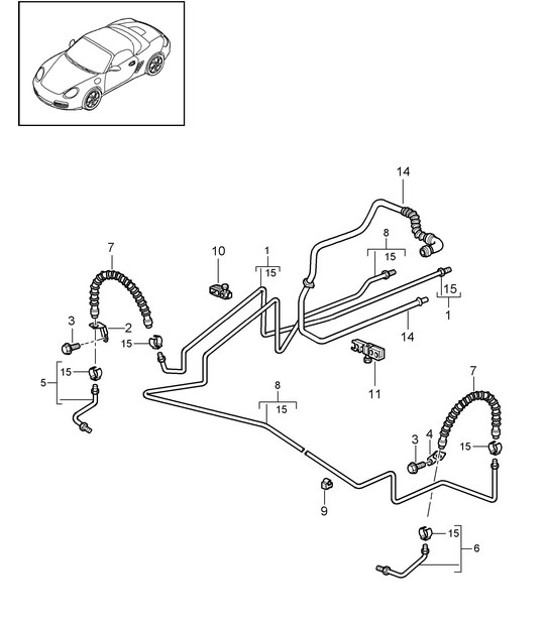 Diagram 604-015 Porsche Boxster 986/987/981 (1997-2016) Wielen, Remmen