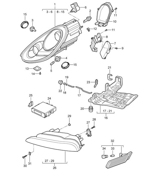 Diagram 905-001 Porsche Boxster 986/987/981 (1997-2016) Elektrische apparatuur