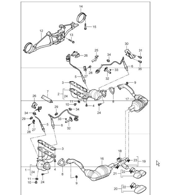 Diagram 202-00 Porsche Boxster 986/987/981 (1997-2016) Sistema de combustible, sistema de escape