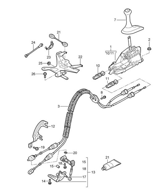 Diagram 701-000 Porsche Cayman 987C/981C (2005-2016) Hendelsysteem, pedaalcluster 