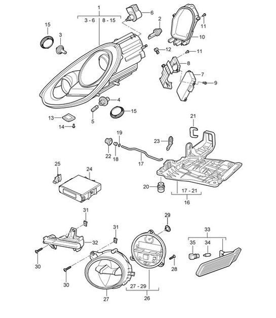 Diagram 905-001 Porsche Cayman 987C/981C (2005-2016) Elektrische apparatuur