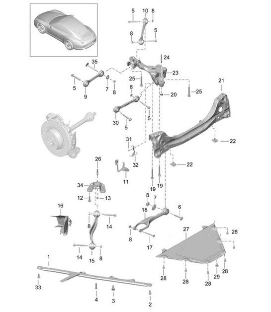 Diagram 501-001 Porsche 991（911）MK1 2012-2016 年 后轴