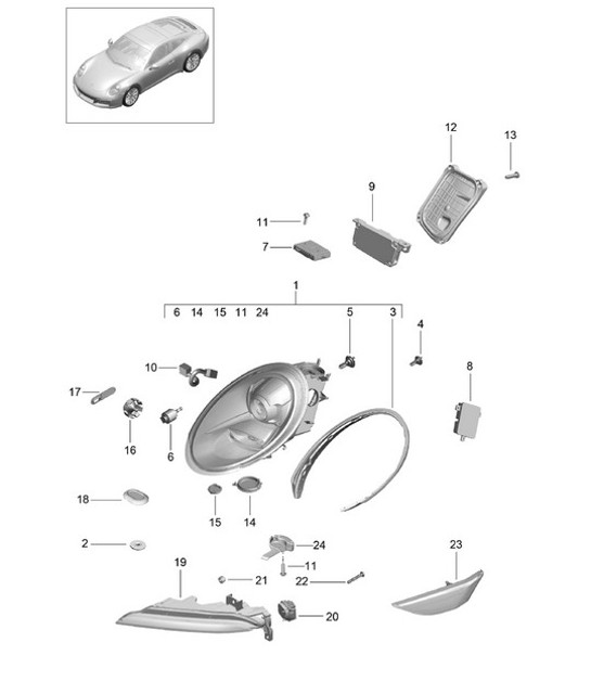 Diagram 905-001 Porsche 991 (911) MK2 2016-2018 Equipo eléctrico