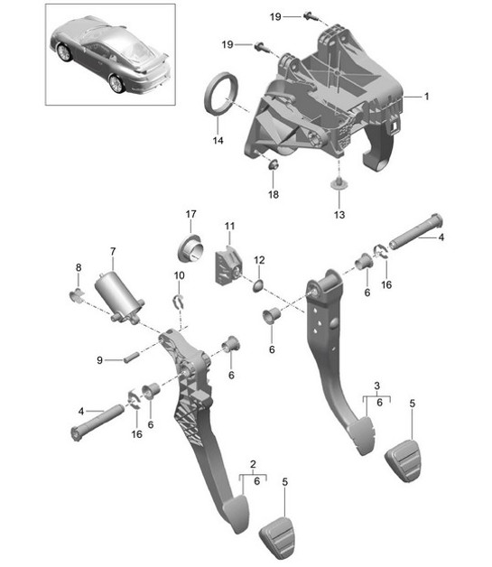 Diagram 702-002 Porsche 991 (911) MK2 2016-2019 Hand Lever System, Pedal Cluster 