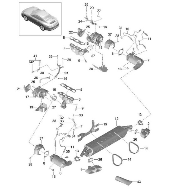 Diagram 202-001 Porsche 991 (911) MK2 2016-2019 Fuel System, Exhaust System