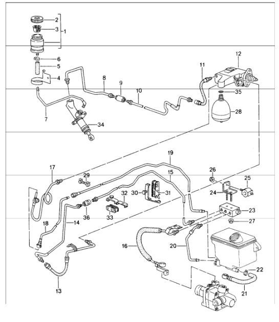 Diagram 702-09 Porsche 993 (911) (1994-1998) Hand Lever System, Pedal Cluster 