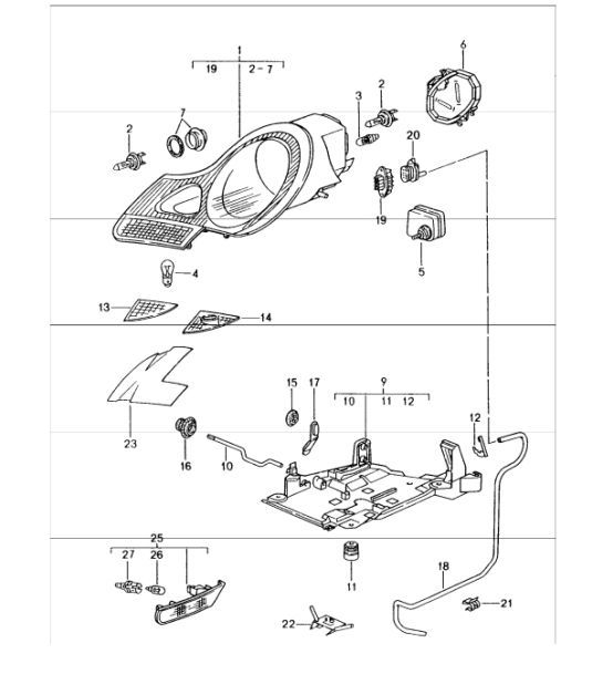 Diagram 905-00 Porsche 996 (911) (1997-2005) Materiale elettrico