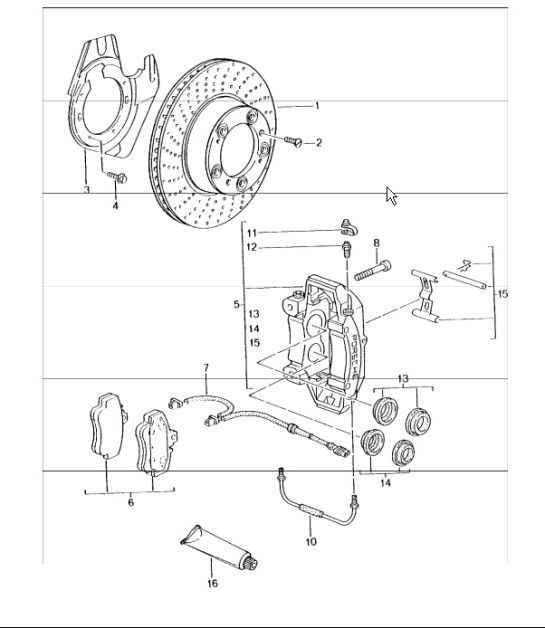 Diagram 602-00 Porsche 996 (911) (1997-2005) Wielen, Remmen