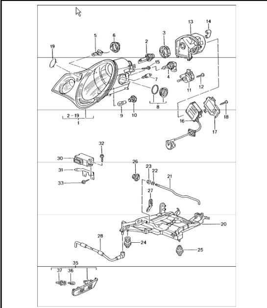 Diagram 905-00 Porsche 996 (911) (1997-2005) Équipement électrique