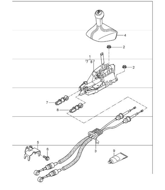 Diagram 701-00 Porsche 997 (911) MK1 2005-2008 Système de levier manuel, groupe de pédales 