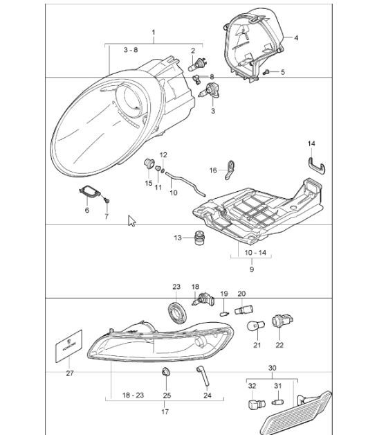 Diagram 905-00 Porsche 997 (911) MK1 2005-2008 Materiale elettrico